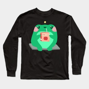 Kawaii Frog Drinking Apple Juice Long Sleeve T-Shirt